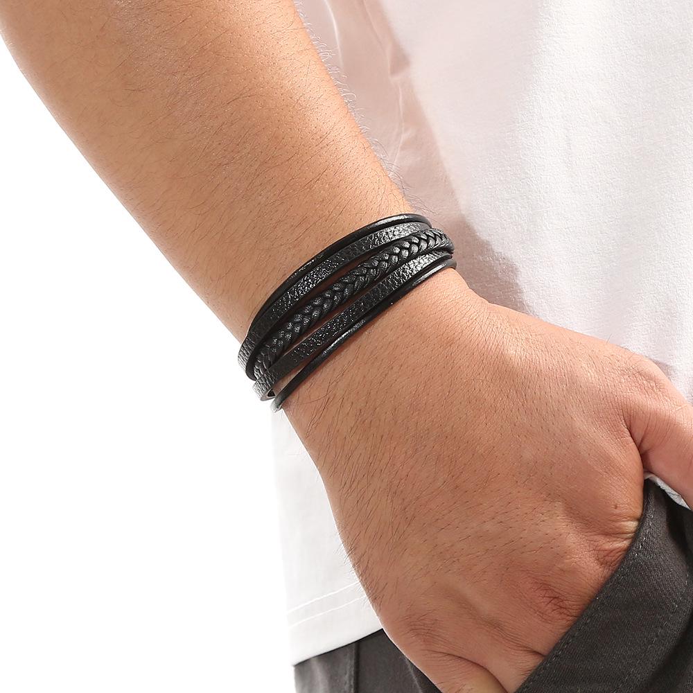 Men's Retro Hand-Woven Bracelet with High-Grade Stainless Steel Magnetic Clasp.