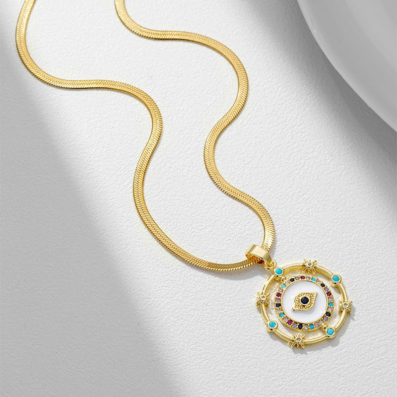 Cross-border Bohemian Evil Eye Necklace - Zircon, Brass, Gold-plated Pendant