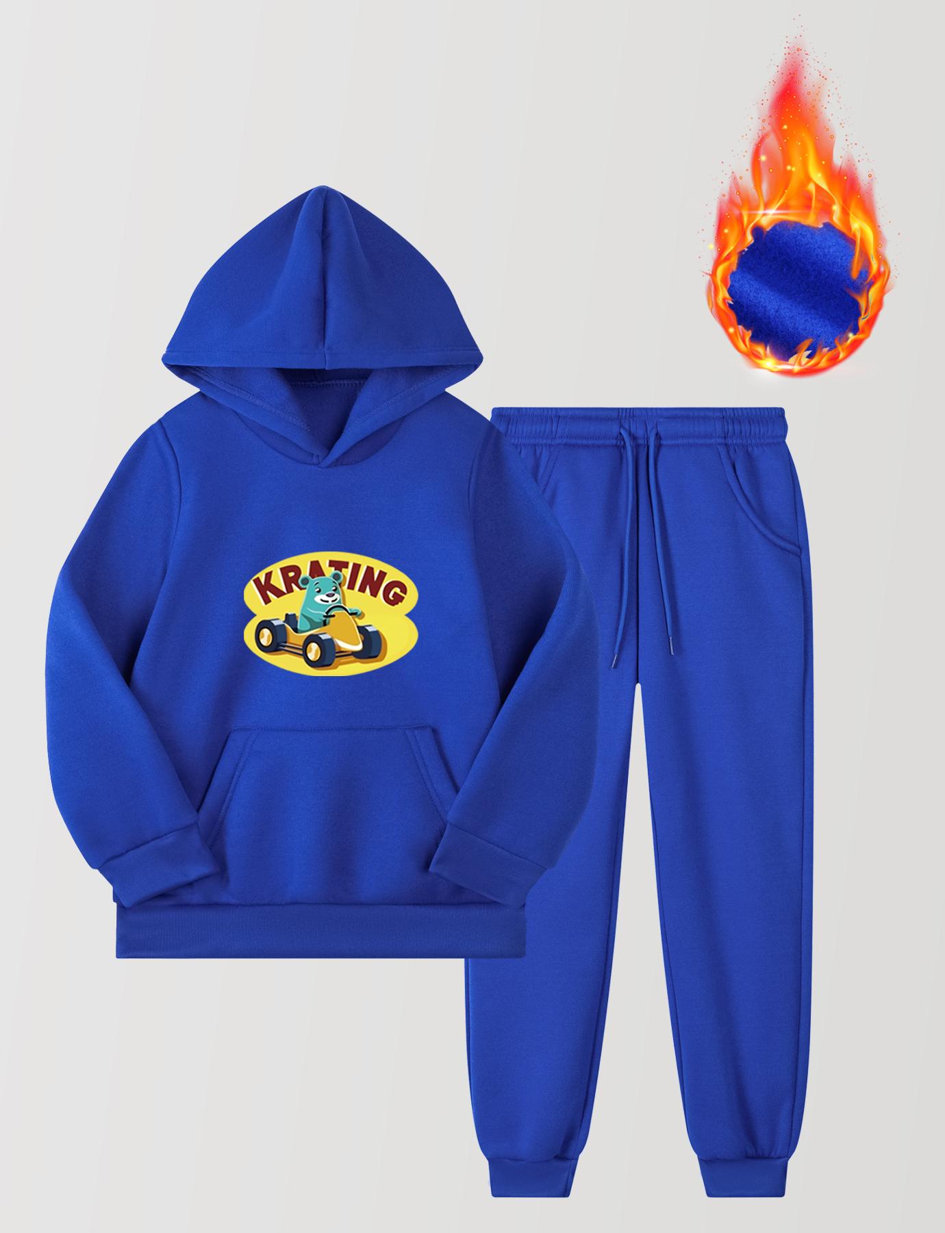 

Уютный комплект из 2 предметов для мальчиков с коротким бархатным длинным рукавом и принтом из мультфильмов, мягкий полиэстеровый свитшот с капюшоном и удобные брюки с легкой эластичностью на осень/зиму 160 синий