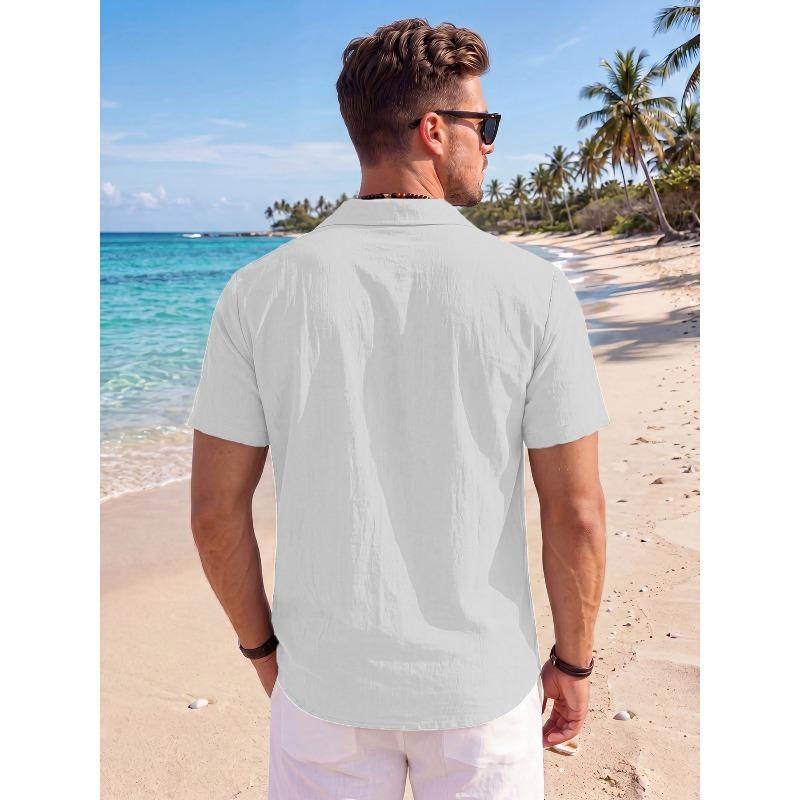 Men's Cuban Collar Short Sleeve Casual Shirt.