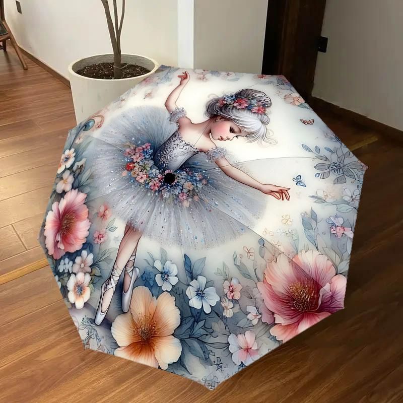 1 Stück Blumen-Ballerina-Schirm - 8 Speichen verstärkt, Automatisches Öffnen, Leicht & Langlebig, Niedliches Modeaccessoire für Draußen - A1234