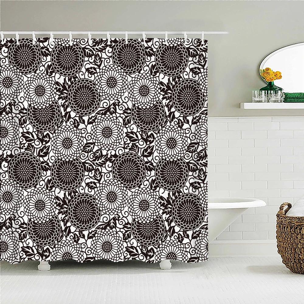 Indian  Bohemian Fabric Shower Curtain Bathroom Curtains Boho Mandala Waterproof Fabric Bath Screen Bathtub Decor with 12 Hooks