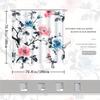 1pc Floral Watercolor Shower Curtain - Elegant Pink & Blue Blooms with Dark Branches, White Background, 70x70 Inches,
