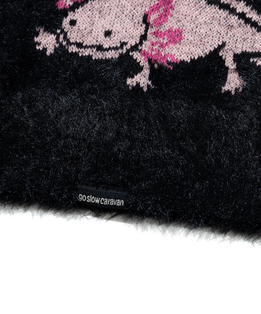 [go slow caravan] 356107 Axolotl Shaggy Mix Jacquard Knit Big Sweater, Black, Size L