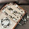 Vintage High Quality Natural Freshwater Baroque Pearl Black Agate Artificial Crystal Pearl Sweater Chain Item