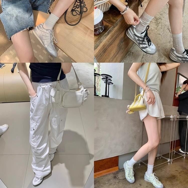 Mesh Striped Lace-up German Training Shoes Women's 2025 Summer New Fashionable Versatile Feet Small Breathable Casual White Shoes