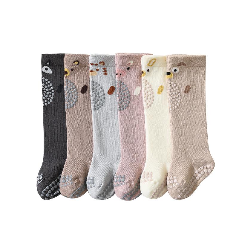 Four Season Boneless Anti Slip Adhesive Indoor Crawling Socks, Walking Floor Socks, Newborn Baby Long Tube Socks for Children's Knee Pads