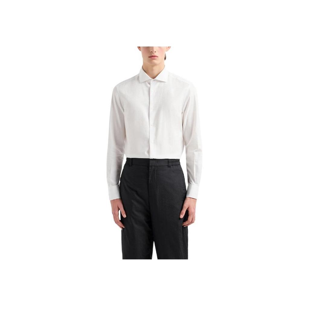 Emporio Armani Letter Jacquard Single-Breasted Straight Long Sleeve Shirt Men Shirts White 6D1C86-1NIUZ-F119
