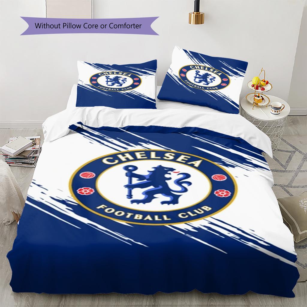 Soccer Chelsea F C Pattern Bedding Set Quilt Cover Pillowcase Home Decor Gift (1 * Duvet Cover + 2 * Pillowcase, Without Core)