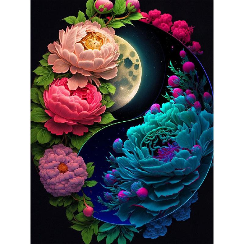 

5D DIY Алмазная картина Цветочный пейзаж Алмазная вышивка Картина Полная круглая Алмазная мозаика DIY Стразы Домашний декор Подарки Round 50x70cm