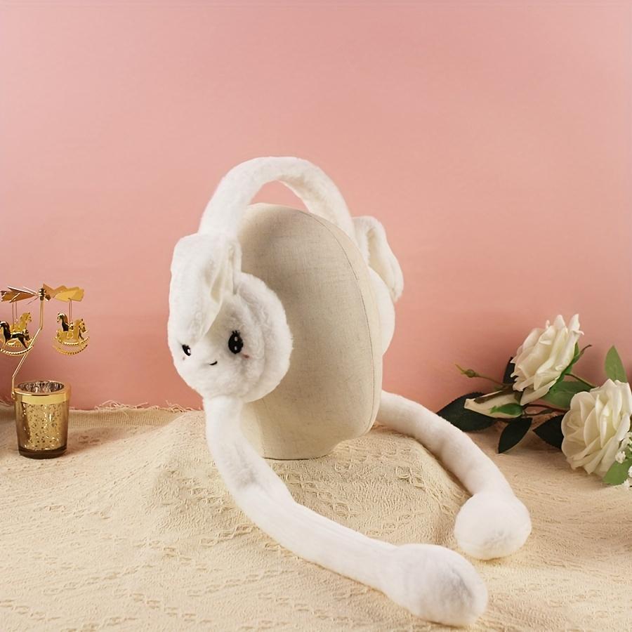 Cartoon Bunny Ear Warmers Plush Knitted Stretchable Polyester Ear Muffs Reusable Cozy Ear Covers for Winter Hand Wash Care