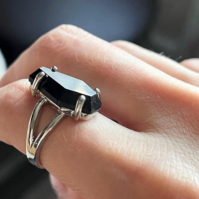 Coffin Ring, Black Coffin Ring, Goth , Black Onyx Jewelry, Vampire , Witch, Gothic, Onyx Rings, Onyx Gemstone Jewelry 6