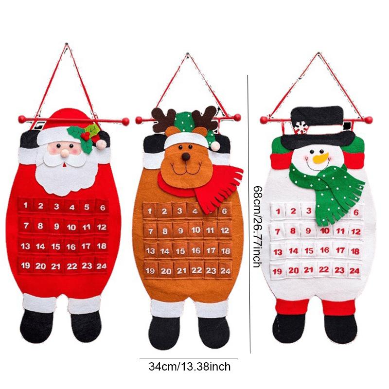 1set Felt Digital Christmas Calendar Santa Claus Snowman Elk Style Xmas Celebration Countdown Door Wall Window Decor Props