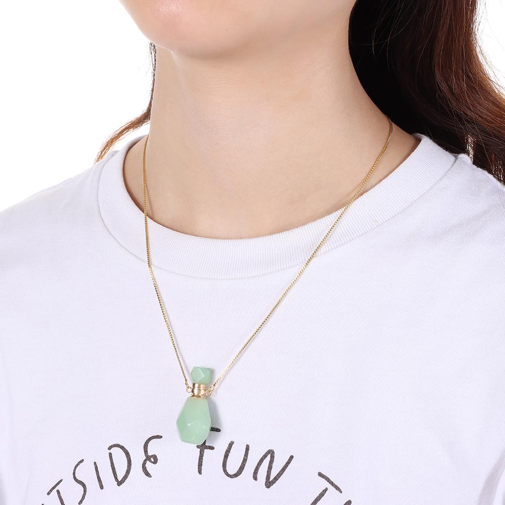 Shape Water Drop Perfume Bottle Pendant Natural Stone Necklace Jewelry Gift Oil Diffuser Vial