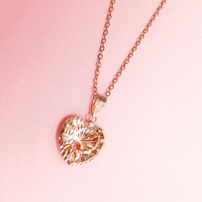 Женский кулон в форме сердца, покрытый розовым золотом, фиолетово-золотой, блестящий, персиковый, модная цветная золотая цепочка на ключицы