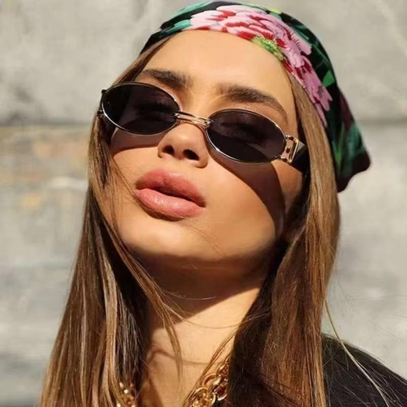 Luxury Retro Metal Frame Elliptical Frame Punk Trendy Street Photo Sunglasses for Men and Women's Outdoor Travel Sunshades UV400