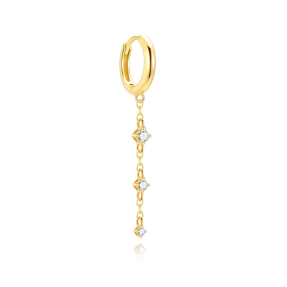 Factory Cheap 925 Sterling Silver Star Clover Zircon Long Tassel Chain Gold Plated Dangling Hoop Earrings for Women