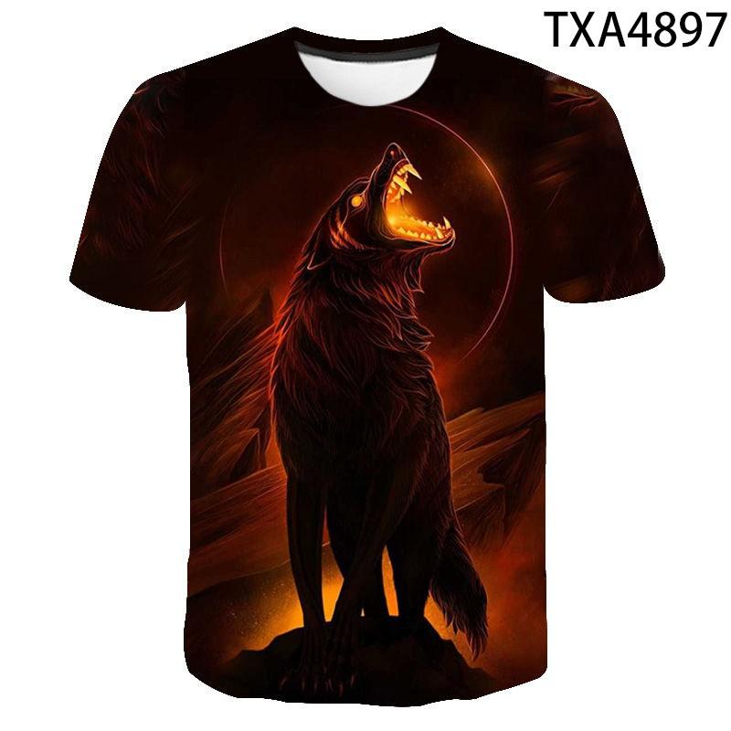 Summer T-shirt Men's Street Wear Round Neck Short Sleeved T-shirt Top Fun Animal Men's Casual Wolf 3D Printed T-shirt