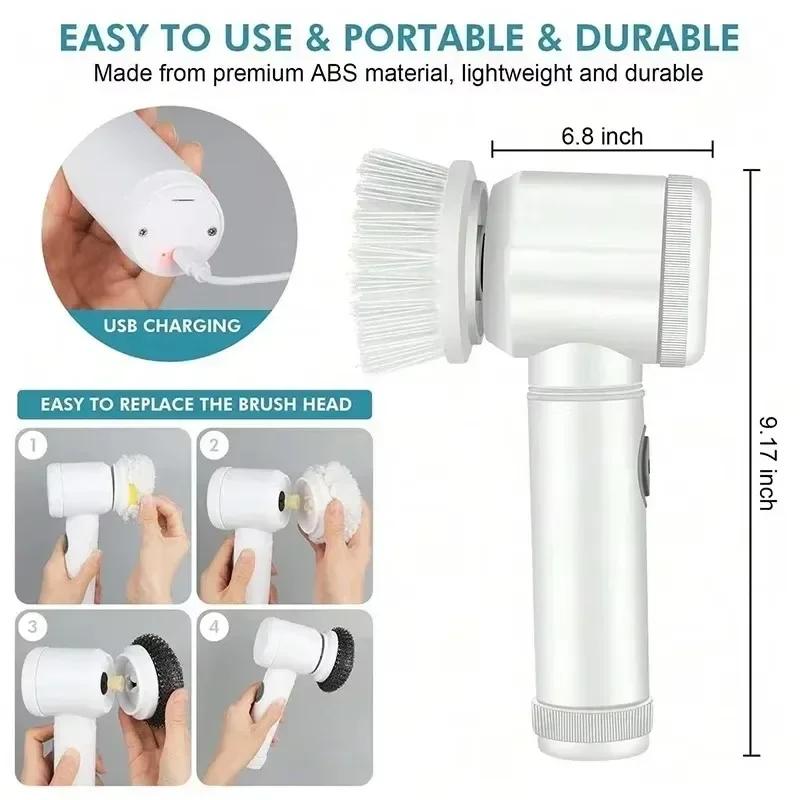 Electric Spin Scrubber, Bathroom Cordless Cleaning Brush Power Scrubber with 5 Replaceable Brush Heads, Electric Cleaning Brush