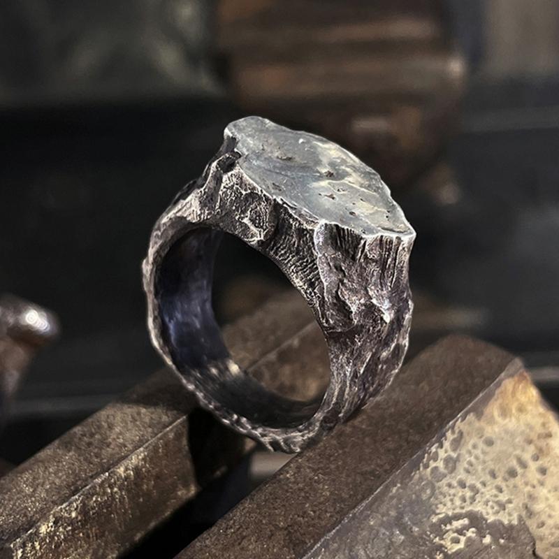 Handcrafted Stone Ring Rugged Rock Texture Vintage Nomadic Design Sturdy Alloy Stone Finger Ring Jewelry Gift