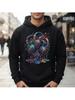 Unisex Gaming Graphic Hoodie, Headset And Mountain Letter Print Pullover with Kangaroo Pocket, Casual Long Sleeve Sweatshirt for F