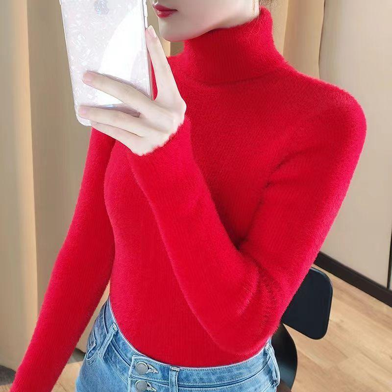 High Neck Sweater for Women New Winter Korean Style Pullover Slim Fit Inner Layer Long Sleeved Base Shirt Trendy