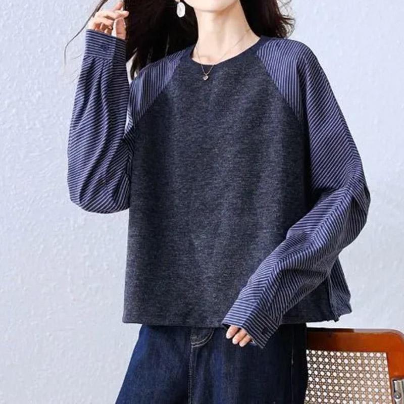 

Топы для женщин Пуловер Длинный рукав Круглый вырез Осень Зима Теплый Приталенный Утолщенный Топ XXXXL темно-синий