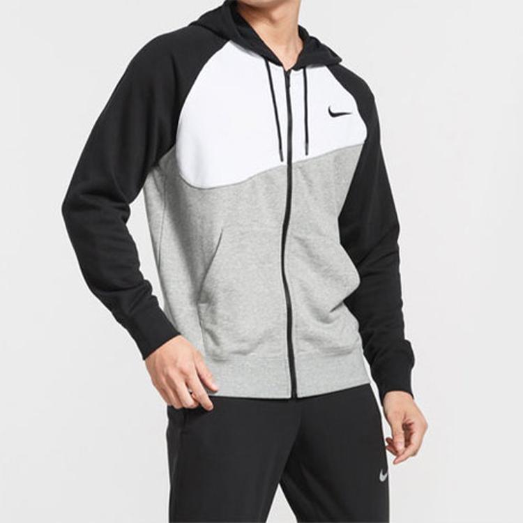 Nike Large Logo Zip Hoodie Jacket Men Outerwear Black White Gray BV5300-064