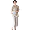 New Summer Qipao Blouse Set for Mothers: Stylish Short-Sleeved Two-Piece Outfit for Middle-Aged and Elderly Women