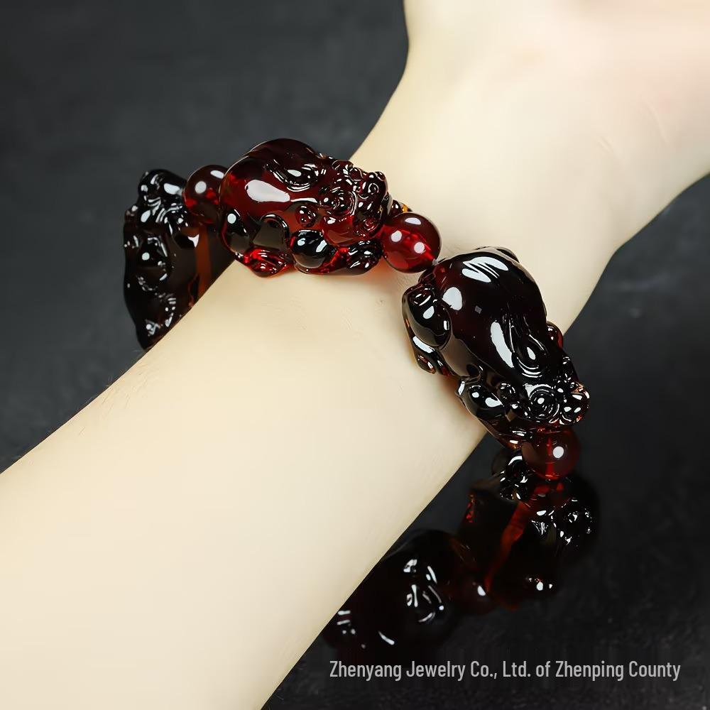 3D Red Amber Pixiu Bracelet for Wealth & Fortune, Unisex