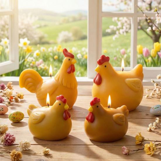 3D Rooster Hen Silicone Mold DIY Easter Candle Plaster Craft Mold Flexible Reusable Craft Mold for Resin Soap & Home Decor