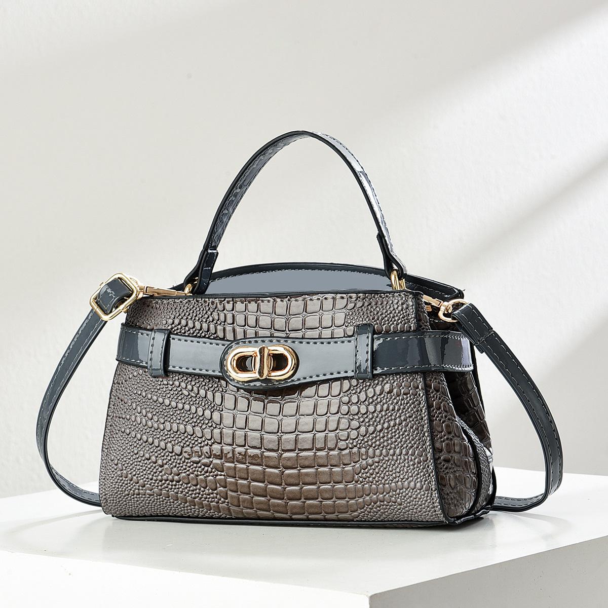 

Атмосферная легкая роскошная высококачественная мягкая прочная модная изысканная легкая сумка-кроссбоди на плечо для通勤 и активного отдыха с узором крокодила серый