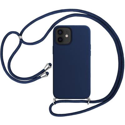 Hülle - EF CONNECTION - für iPhone 12 - Marineblau - Flexibel - Silikon - Verstellbarer Umhängegurt