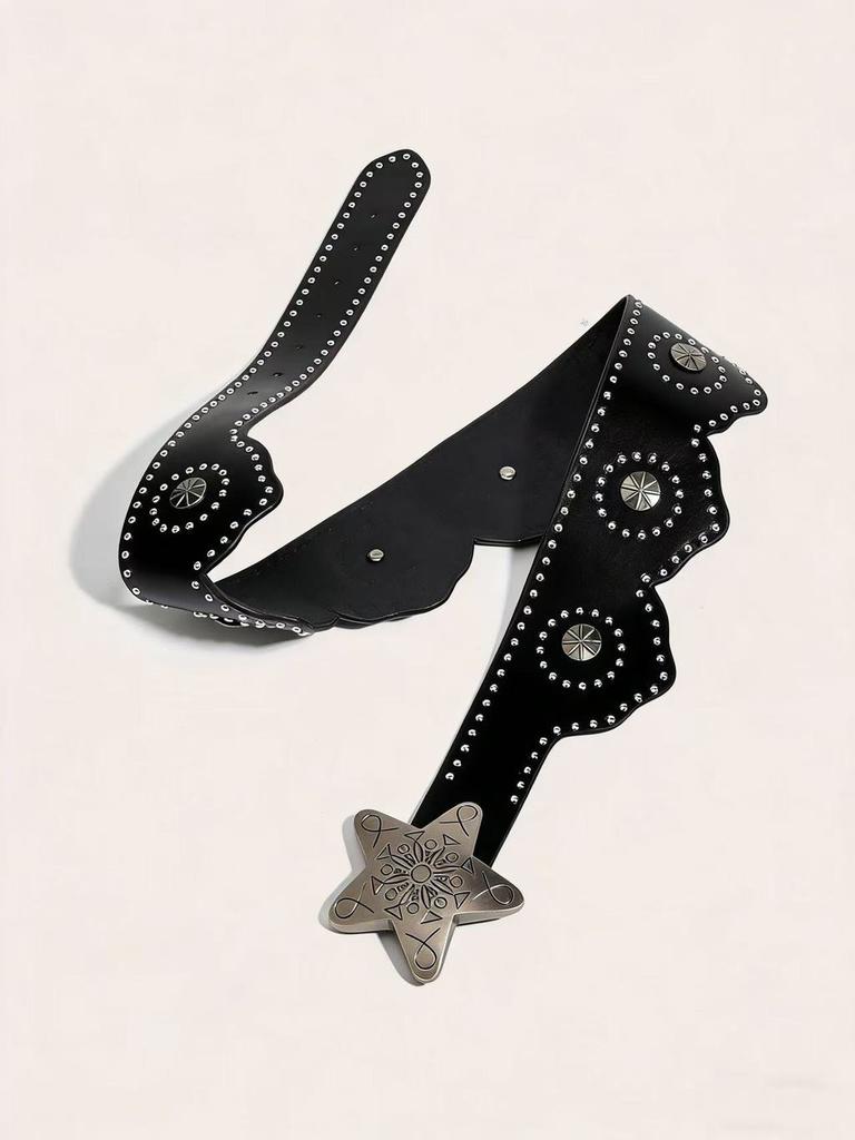 Punk Style Starry Sky Buckle Pu Leather Wide Belt For Outdoor Fashion