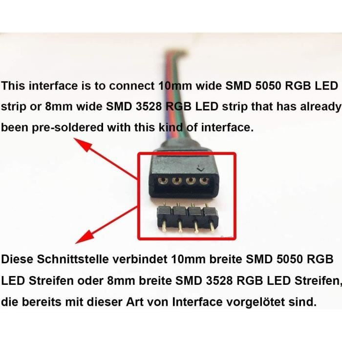 Connecteur LED - RGB - 5050 - 4 broches - 17 cm - Câble d'extension multicolore