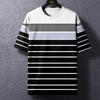 Sommer Herre T-skjorte Stripe Print Rund Hals Pullover Business Casual Kortermet Topper Middelaldrende Og Eldre Oversized Klær