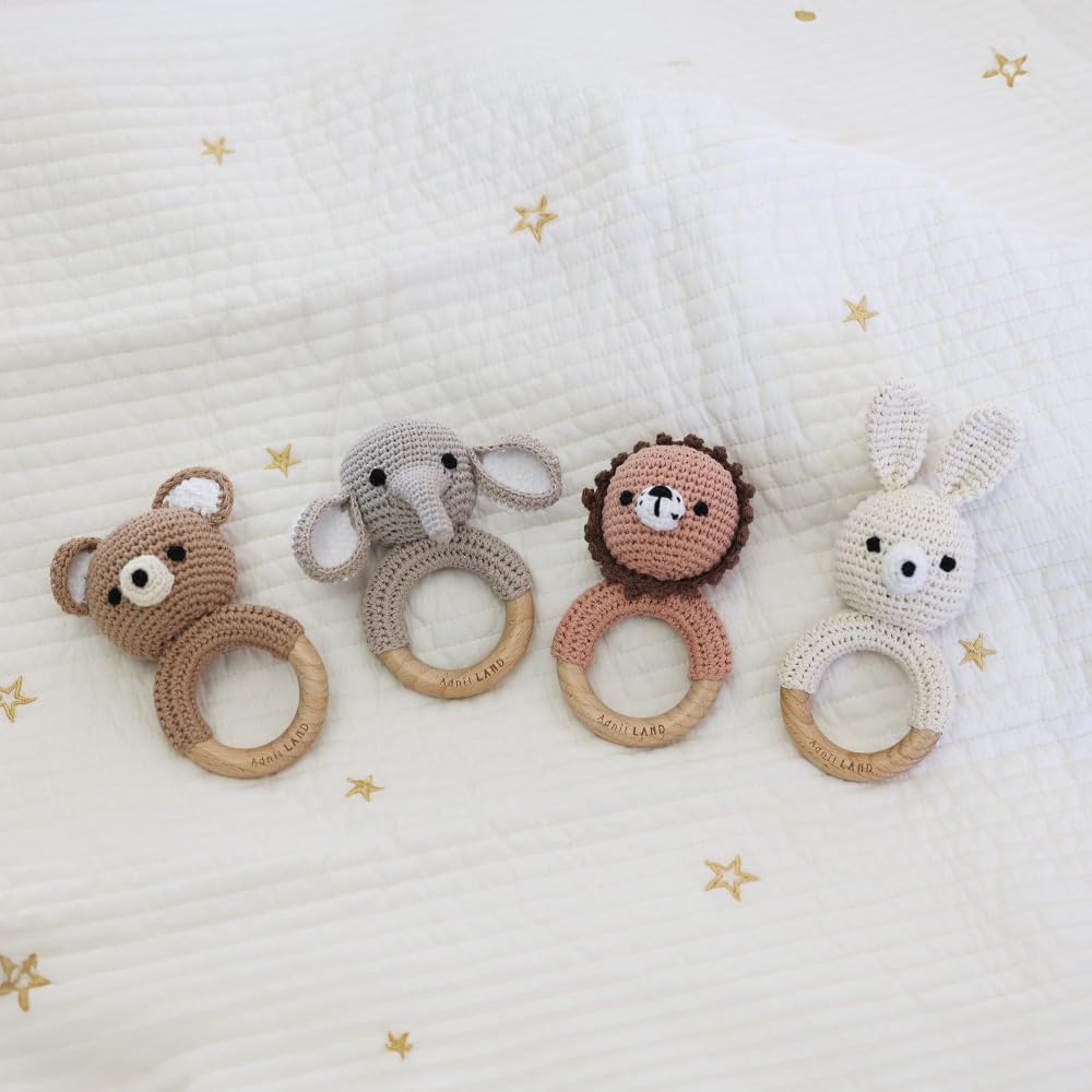 Easy to Towel Adnil LAND BEBE ANIMAL Rattle, Amigurumi, grip, Teether, rack, (BEAR) #25465