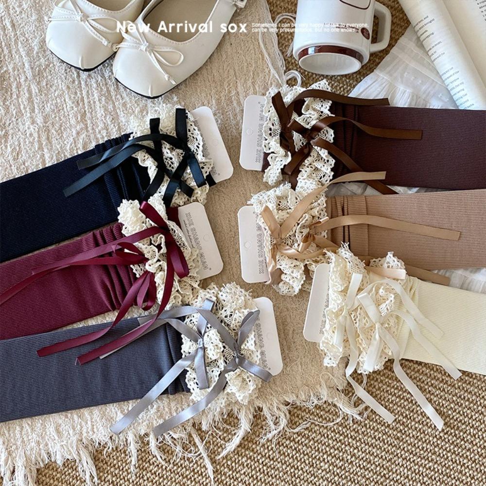 Breathable Winter Compression Stocking Bowknot Bow Middle Tube Socks New Pile Socks  Autumn Winter