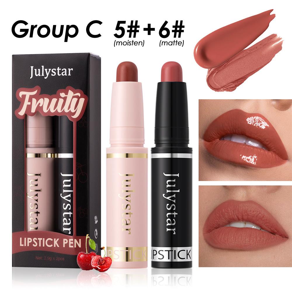 2pcs Fruit Flavor Moisturizing Beauty Makeup Water Lipstick Matte Mist Face Velvet Lip Glaze Sexy Gorgeous Candy Color Lip Makeup