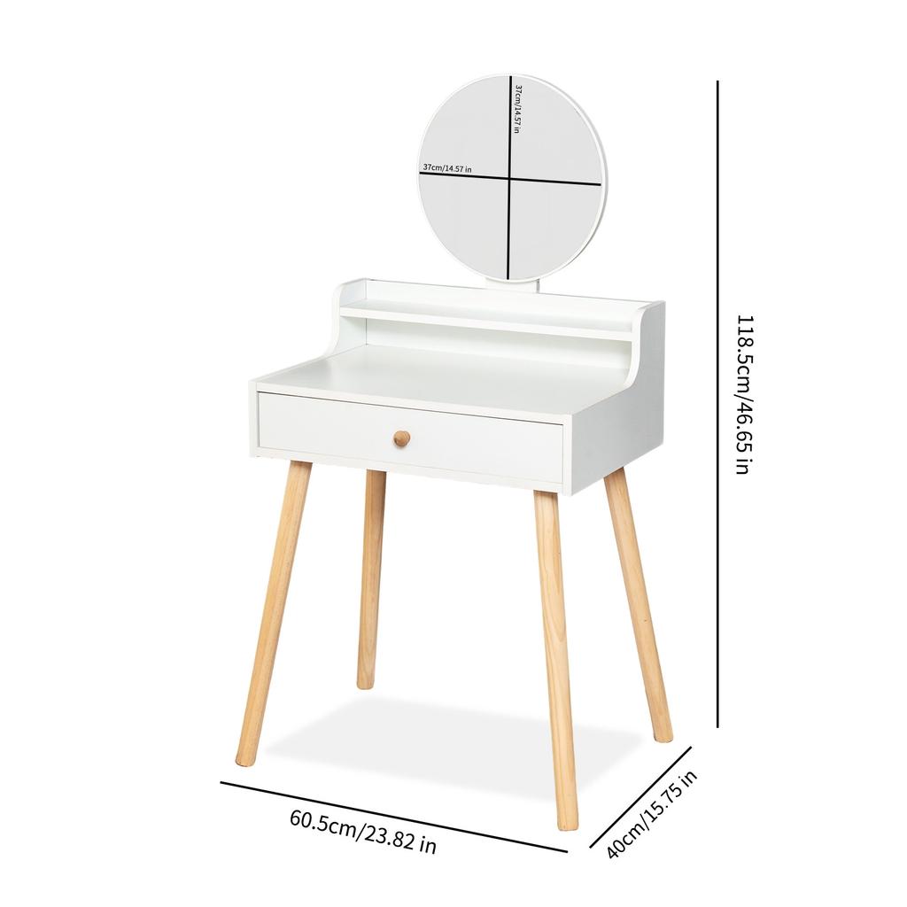 Nordic Round Mirror Makeup Vanity Nyana Home | Drawer and Stool | 60.5cm