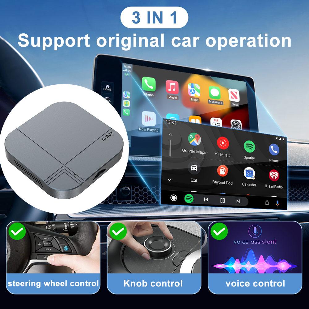 Kowankit 2026 Android 12 Wireless Carplay Ai Box Android Auto 3 in 1 TV Box 4+32G Wifi6 BT Plug & Play Fits Cars From 2016+