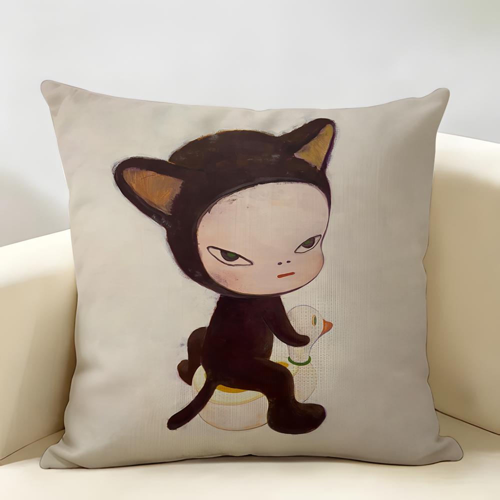 Yoshitomo NNara Movie Cushion Cover Natural Linen Organic Fabric DoubleSided Printing Room Sofa Decor Pillow Case