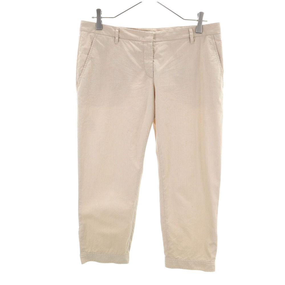 Prada Made In Italy Striped Pattern Cropped Pants 42S Beige Women Used