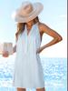 European and American fashion skirts, fresh stripes, contrasting colors, loose waist and thin V-neck button sleeveless dress
