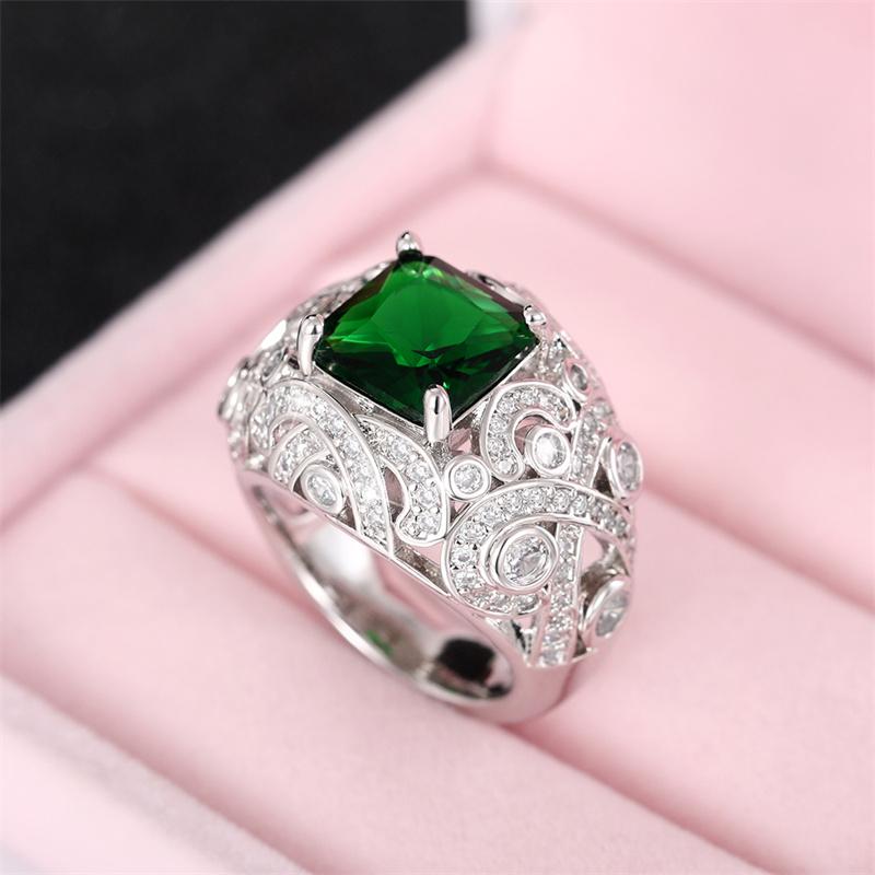 Huitan Anillos Elegantes de Dama para Fiesta de Aniversario de Boda Anillos de Circonita Cúbica Verde Congelados con Brillo Completo Color Regalo para Mamá Joyería Nueva