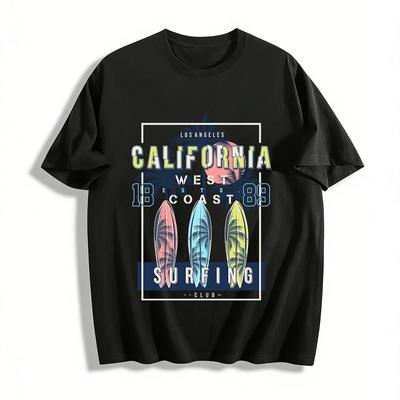 California West Coast Surfing Club Print Retro Palm Tree Surfboard Tee Pure Cotton T-shirt
