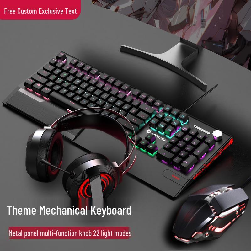 Langtu K1000 Wired Mechanical Keyboard & Mouse Set with Blue/Black Switches - Gaming Esports Laptop Keyboard