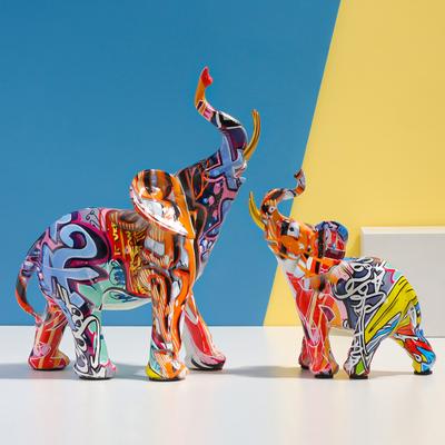 Water Transfer Printing Elephant Sculpture, Resin Animal Craft Ornament for Bedroom, Living Room, Study, and Office Decor