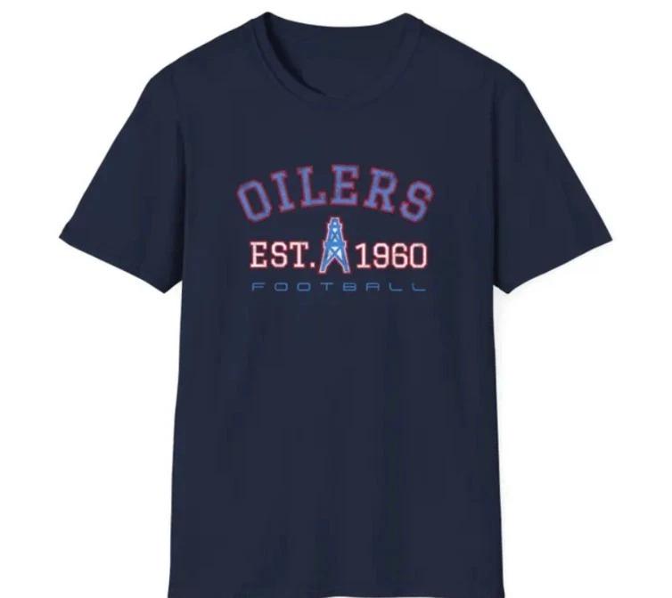 Houston Oilers Throwback Graphic Tee, EST 1960, NFL Unisex Cotton T-Shirt 3XL