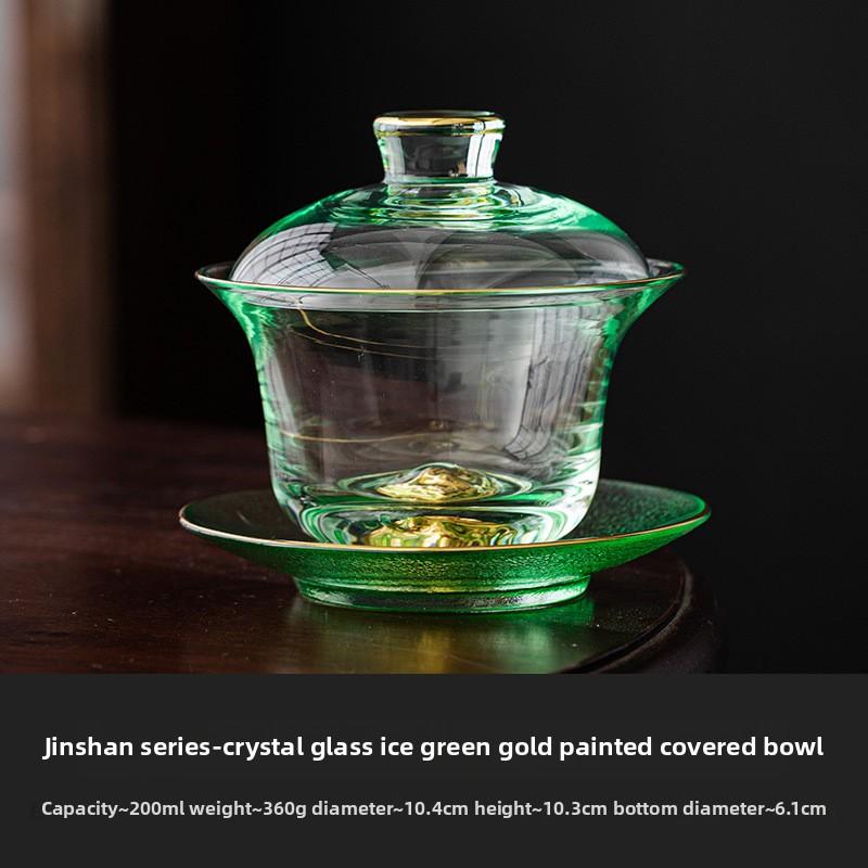 BRGold Plating Crystal Glass Tea Bowl Tea Cup HomeHandmade Crystal Glass Teacup Teabowl Thickened Kung Fu Tea Set Ceremony GiftEY